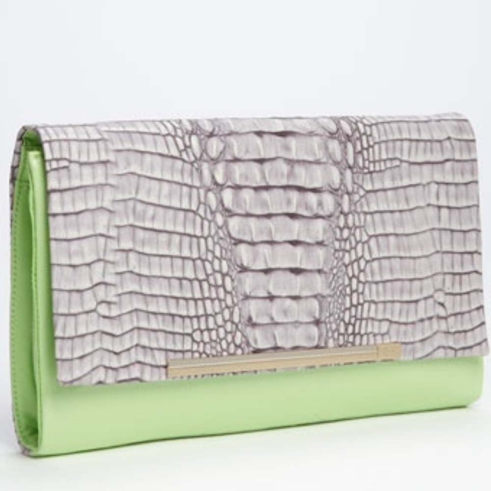 DVF Lime and Croc Embossed Clutch with Detachable Strap